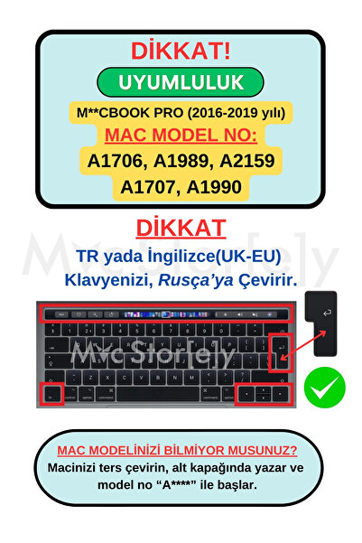 Mcstorey Rusça Klavye Macbook Pro Kılıf Klavye Koruyucu A1706 A1989 A2159 A1707 A1990 Ile Uyumlu (UK-EU)