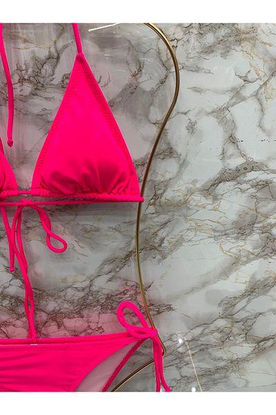 XORVİO Women's Flexible Lycra Stylish Drawstring Fuchsia Bikini Set New Season