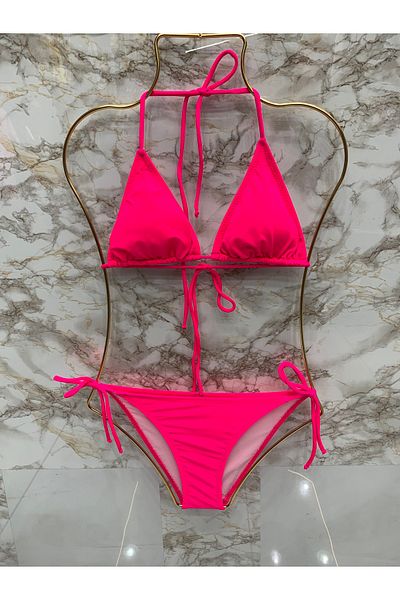 XORVİO Women's Flexible Lycra Stylish Drawstring Fuchsia Bikini Set New Season