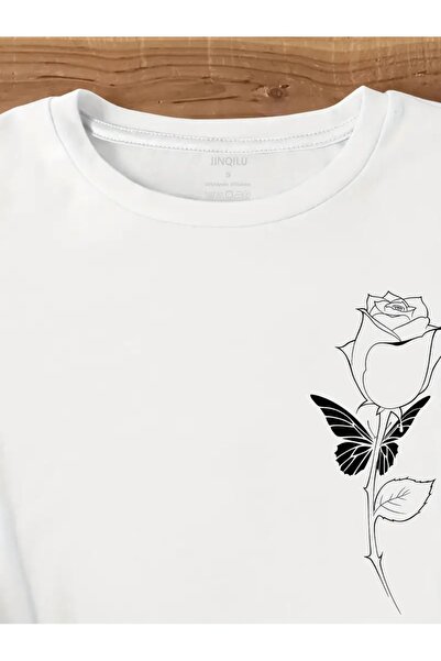 AZIZI TEKSTIL Μπλουζάκι με ροζ μοτίβο με λαιμόκοψη, άνετο κοντομάνικο μπλουζά...