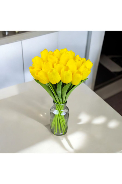 OznCicekTasarim YAPAY ÇİÇEK ISLAK SARI LALE 10 'LU PREMİUM