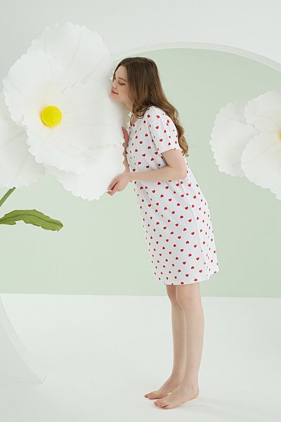 NBB Women's Short Sleeve Heart Printed Nightgown 100% Cotton