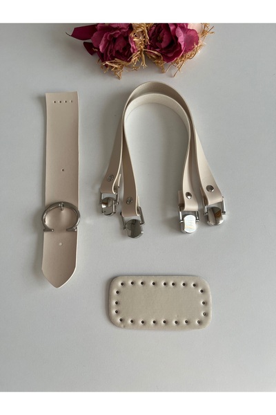 zg hobi aksesuar Örgü çantalar için gümüş renk detaylı deri sap , kapak ,taba...