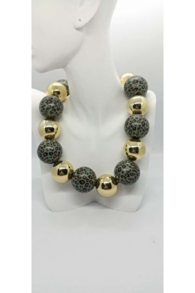 ndjewelry سلسال الفهد الأخضر والذهبي المفصل