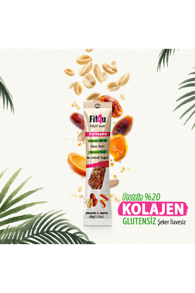 TAFE Fit4U Collagen Bar, Glutensiz, Şekersiz, Yüksek Lifli ve Proteinli Bar 35g | 12'li Paket
