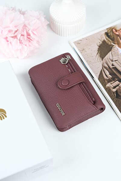 ESGUARE محفظة نسائية من الجلد الطبيعي بتصميم مقسم