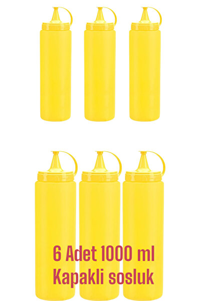 GastroPlast 6 Adet 1000 ml Sarı Renkli, Kapaklı , Fişek Sosluk, Hardal Şişesi...
