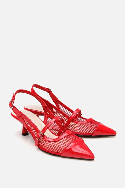 Yaya by Hotiç Kadın Rugan Kırmızı Fileli Stiletto