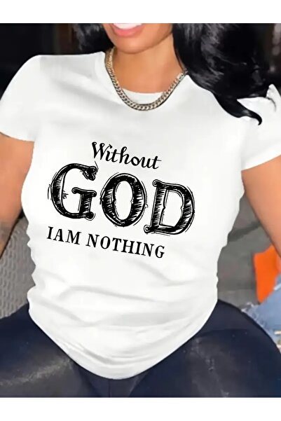 AZIZI TEKSTIL Letter Print Crew Neck T-shirt, κοντομάνικο casual μπλουζάκι γι...