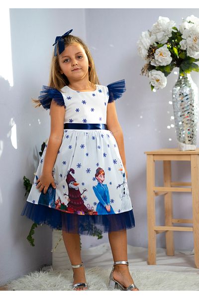 Mixie Birthday Party Dress with Elsa Print Buckle