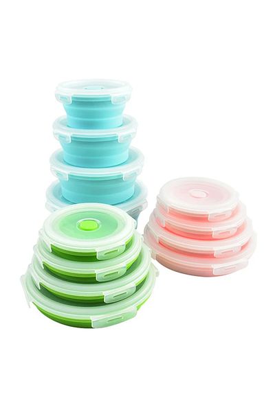 Lotus rose Set of 4 Collapsible Silicone Food Storage Containers - Bento Lunch Boxes