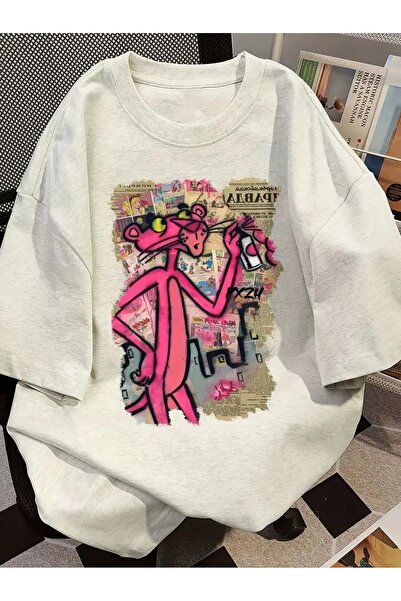 LAND MODA Women S Stylish Pink Panther Graphic Print Short Sleeve Sweatshirts - 100% Cotton,