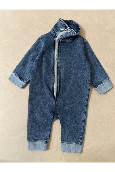 SANTRALBEBE Baby Boy Stand Collar Zippered Denim Jumpsuit