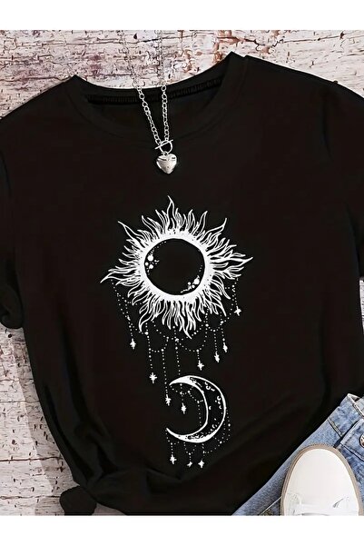 AZIZI TEKSTIL Μπλουζάκι με στάμπα Sun And Moon Crew Neck, Άνετο κοντομάνικο μ...