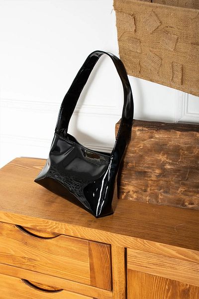 truvalıhelen Women's Shoulder Bag, Shiny Black Bag, Cherry Red Patent Leather Women's Bag