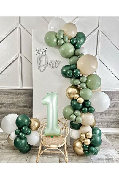 parti kral Limon Yeşili Balon Seti Zeytin Yeşili Rakam Balon