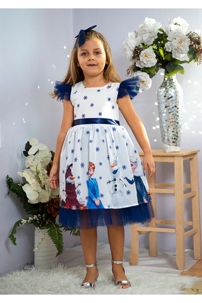 Mixie Birthday Party Dress with Elsa Print Buckle