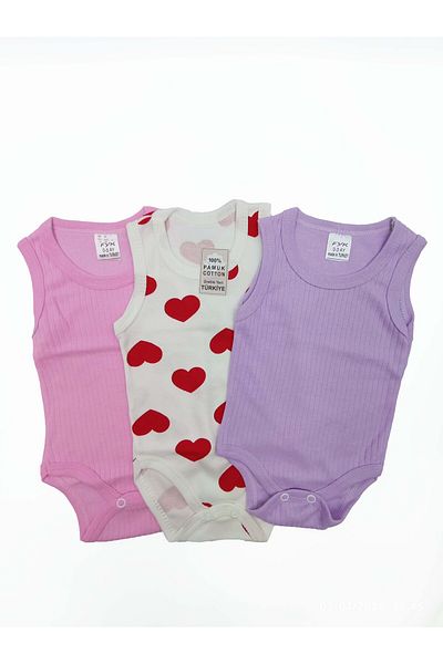 bebboo Baby Girl 100% Cotton 3 Pieces Summer Bodysuit with Straps and Snap Fasteners