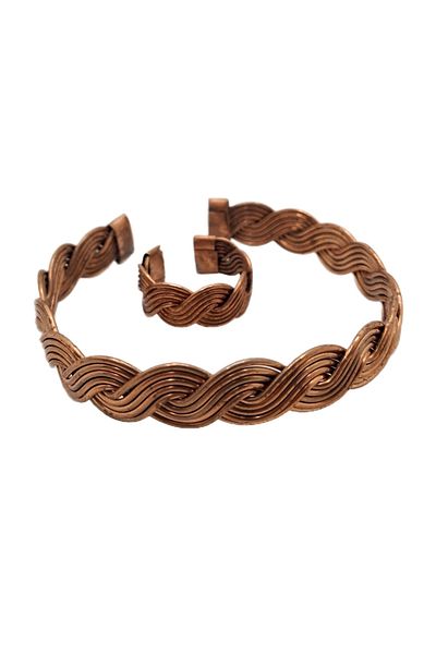 Han Ticarethane Spiral Model Filigree Pure Copper Bracelet Ring Set