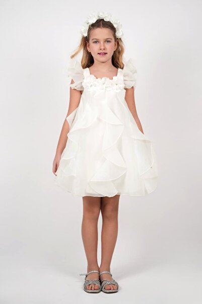 SIRRI Kız Çocuk Özel Gün Abiye Elbise – Çiçek Aplikeli, Taçlı Prenses Model 4...