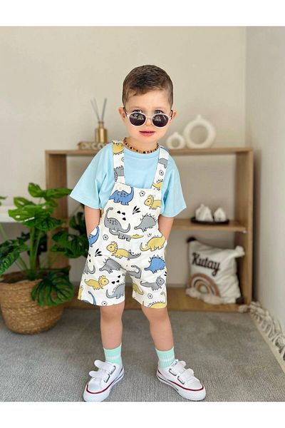 MİO Set de tricou țesut cu imprimeu dinozaur pentru băiat