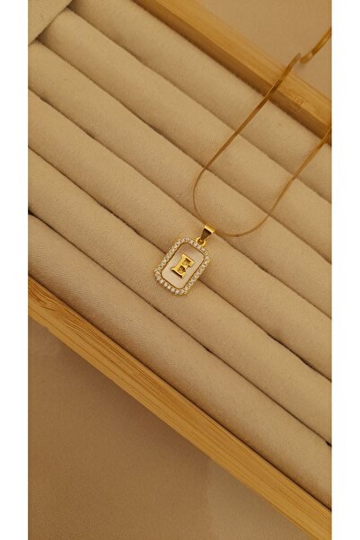 Tişt Accessory KARARMAZ ÇELİK ZİRKON TAŞLI MİNİMAL KADIN E HARFLİ ÇELİK KOLYE