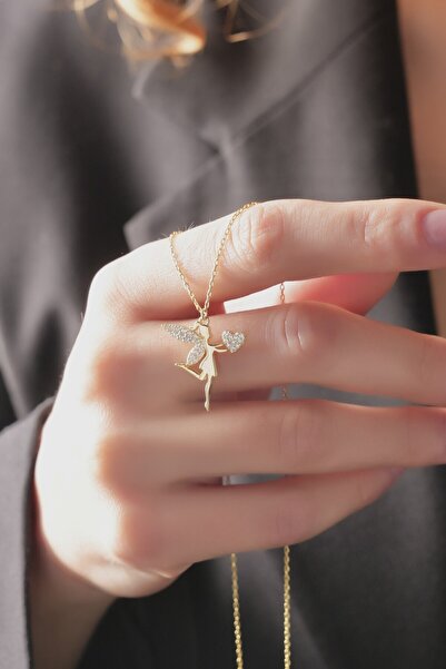 LİNOVE JEWELLERY Gümüş Peri Kolye 925 Ayar Gümüş Üzeri 14K Gold Kaplama Gümüş...