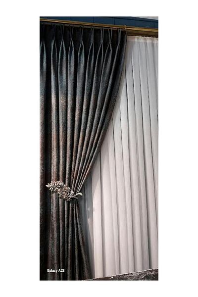 Karesi Yiğit Curtain Turquoise Brown Chenille Texture American Pleat Background Curtain