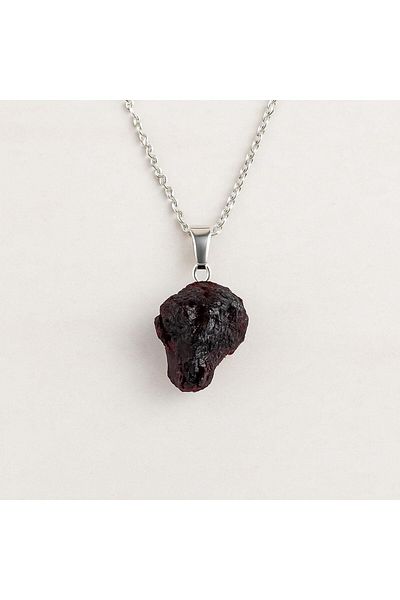 Taş Sandığı Raw Lal Stone Necklace – Natural and Unprocessed – with Steel Chain