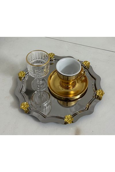 SEVA ÇELİK Stainless Steel Presentation Tray with 6 Round Wavy Japanese Roses