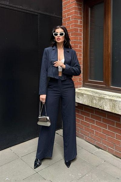 Gökyüzü Moda Renata Striped Trousers Suit 9568-24