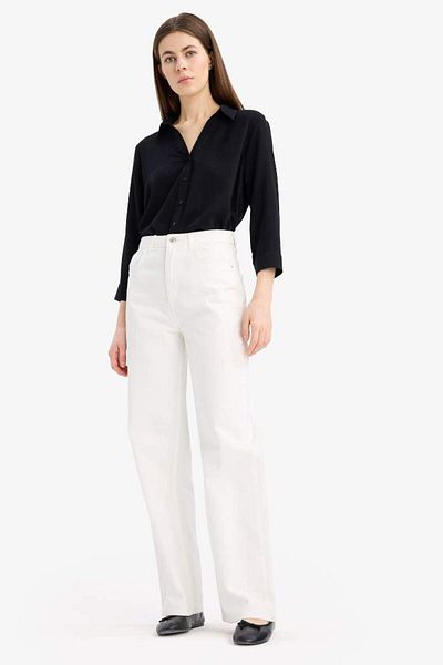 DeFacto Regular Fit Basic Plain Langarm Schwarzes Hemd K4655az25sp