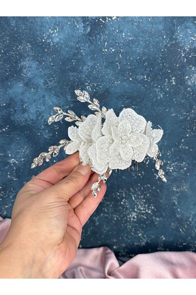 Hayalperest boncuk Maysi lace embroidered rhinestone comb barrette bridal accessory