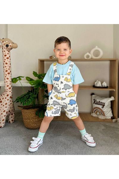 MİO Set de tricou țesut cu imprimeu dinozaur pentru băiat