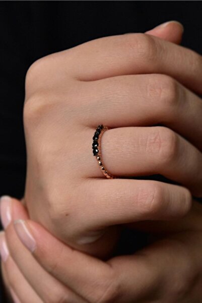 Papatya Silver 925 Ayar Gümüş Siyah Beş Taşlı Çıtır Yüzük