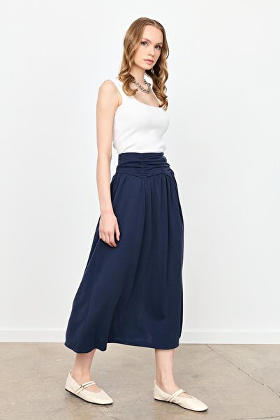 accort Büzgü Detay Yüksek Bel Uzun Etek-LACI