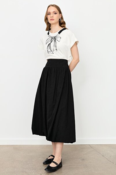 accort Nakış Detaylı Uzun Balon Etek-SİYAH