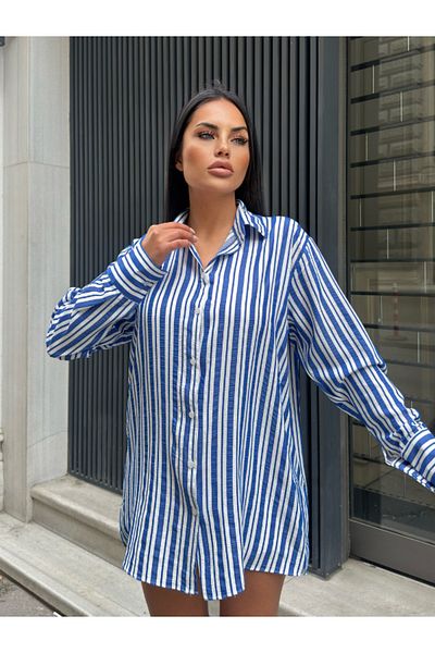 Fav Style Cămașă oversize albastră - dungi pentru femei