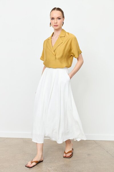 accort Pileli Uzun Kloş Etek-KEMIK