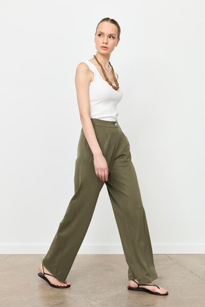 accort Beli Lastikli Bol Paça Pantolon-HAKİ