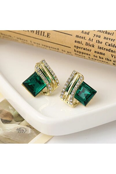 reyselstyle Yeşil Kristal Taşlı Lüks Küpe