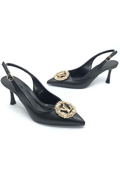 Kocamanlar Ayakkabı Feles Taşlı Toka Detaylı Arkası Açık Stiletto Kadın Topuk...