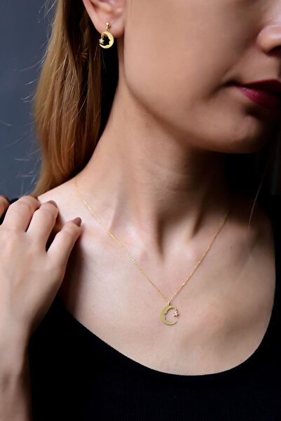 Papatya Silver 925 Ayar Gümüş Gold Atatürk Silüeti Kolye Ve Küpe Takım