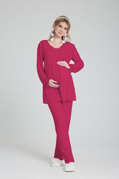 Effortt 2-Piece Maternity Pajama Set Top and Bottom Breastfeeding Featured Cotton Maternity Clothing Set