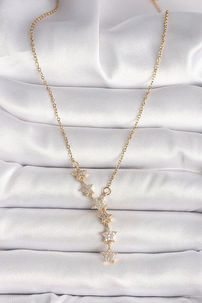 robotrend 316L Steel Gold Color Chain Zircon Stone Star Model Women's Necklace