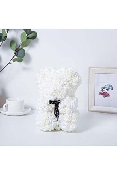 Choice وردة بيضاء رومانسية لعيد الحب، دب وردي، زهرة أبدية إبداعية، هدية عيد ا...