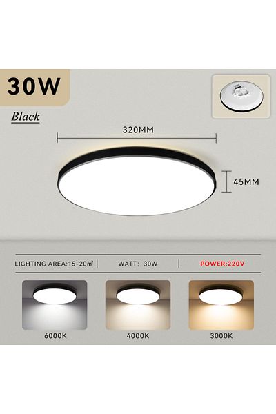Choice Neutral Light 1pc 30w Black Ii 32cm Dustproof Led Ceiling Lamp Round 30/18w Simple Design Kitchen Li