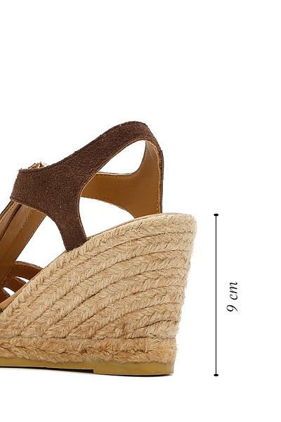 Derimod Women's Brown Zippered Wedge Heeled Suede Leather Espadrille 25Sfd 206010