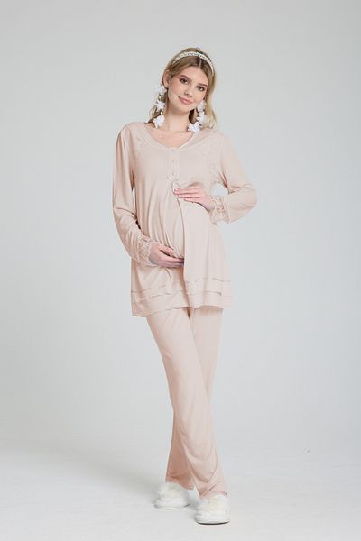 Effortt 2-Piece Maternity Pajama Set Top and Bottom Breastfeeding Featured Cotton Maternity Clothing Set