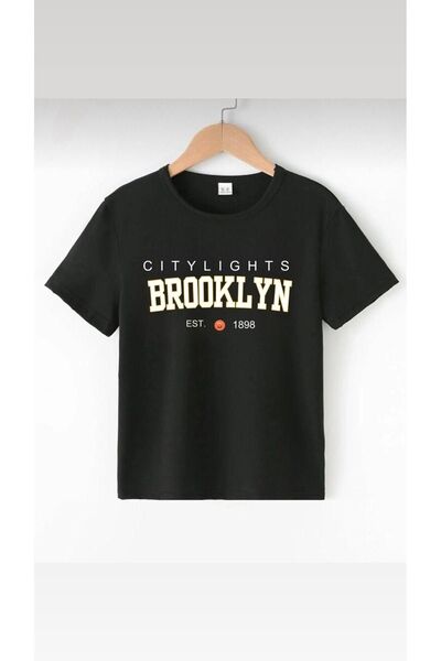 Topçu Brooklyn Printed Black Unisex Παιδικό T-shirt - Crew Neck